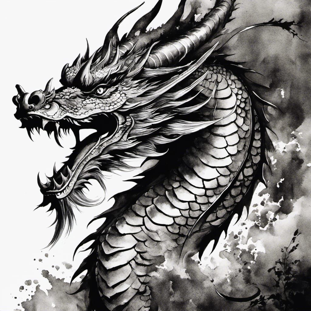 Majestic Dragon in Sumi-e Style