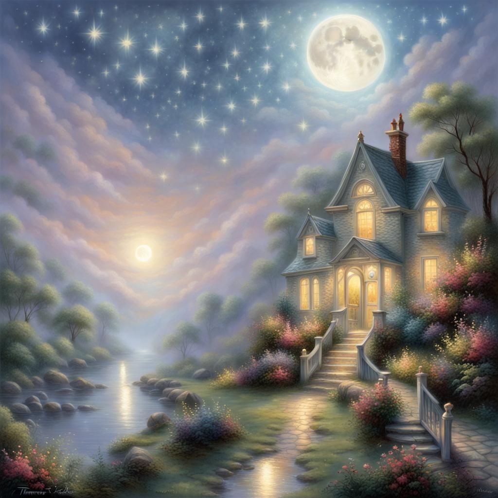 Ethereal Moon and Stars in a Dreamy Landscape