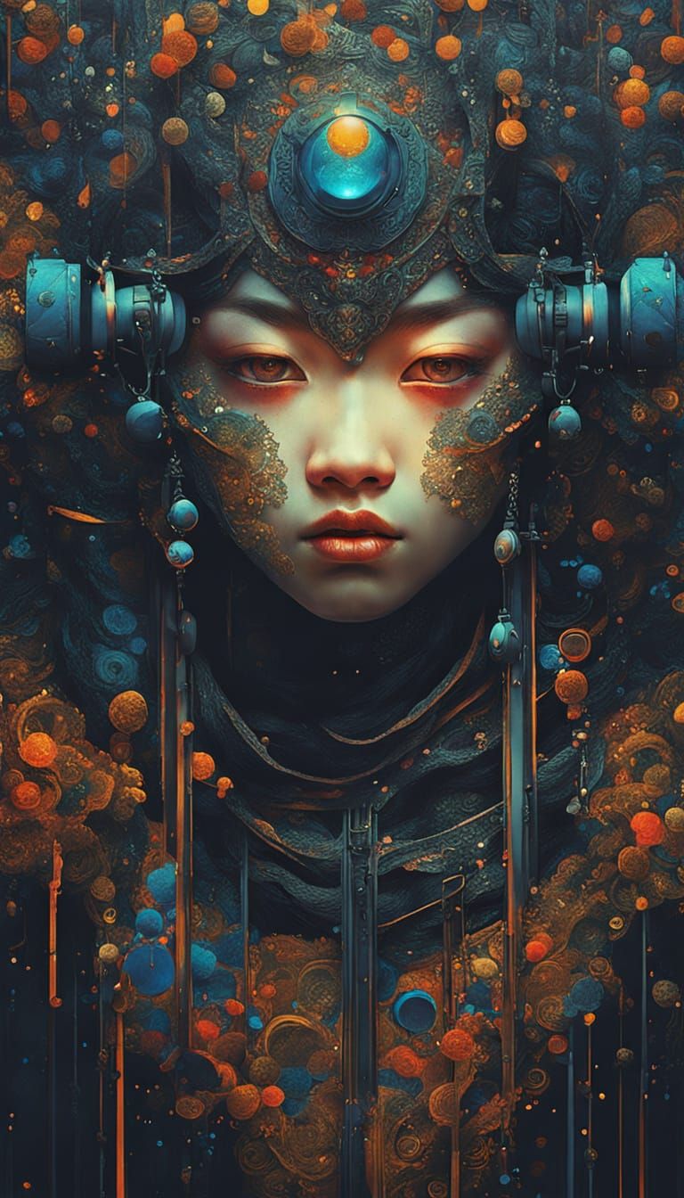 Somber Face in Surreal Impasto Painting