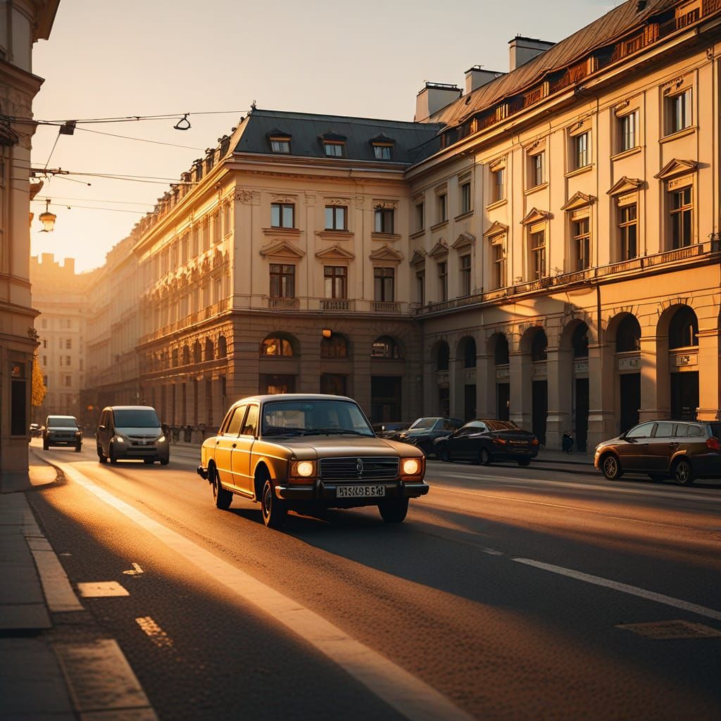 Vienna Car Scene in Golden Hour Lighting