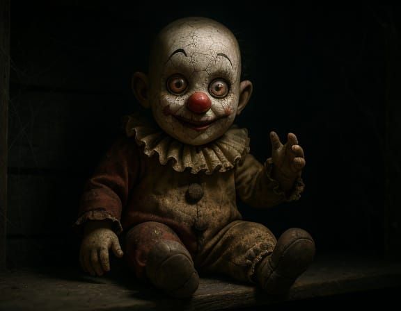 Creepy Antique Clown Doll in 3D Cartoon Animation