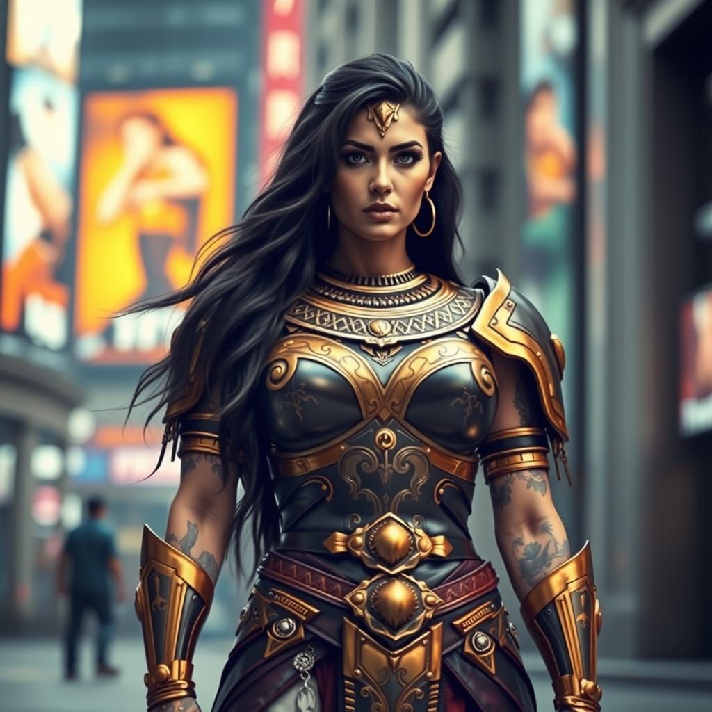 Regal Futuristic Warrior in Ancient Egyptian Inspired Armor