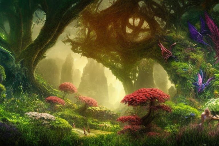 Yggrasil in the middle of a djungle, lianes and high grass, like a mystery garden eden detailed matte painting, deep col...