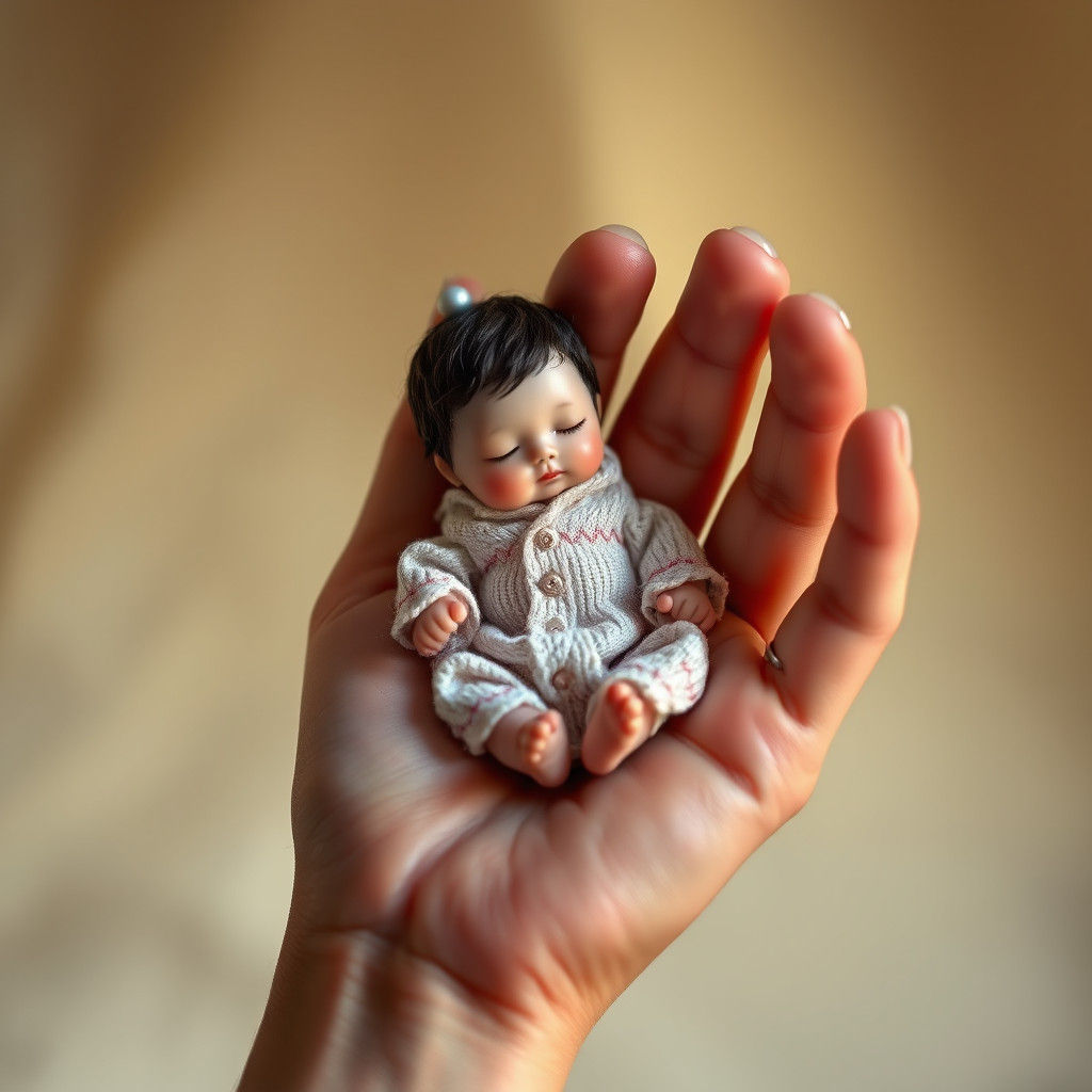 Elegant Hand Cradles a Sleeping Japanese Doll