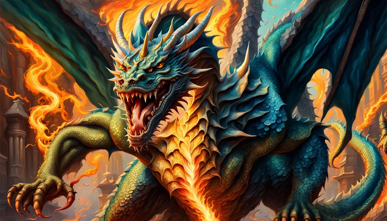 Hyperrealistic Fire-Breathing Dragon Concept Art