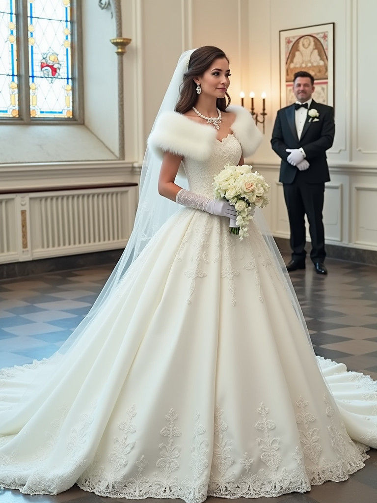 Elegant Bride in White Satin Gown