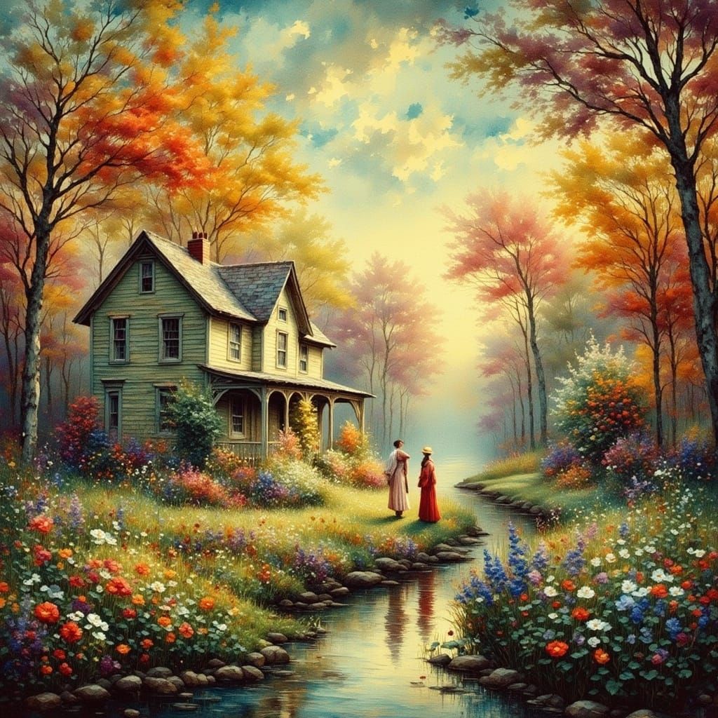 Impressionist Women in a Lush Meadow