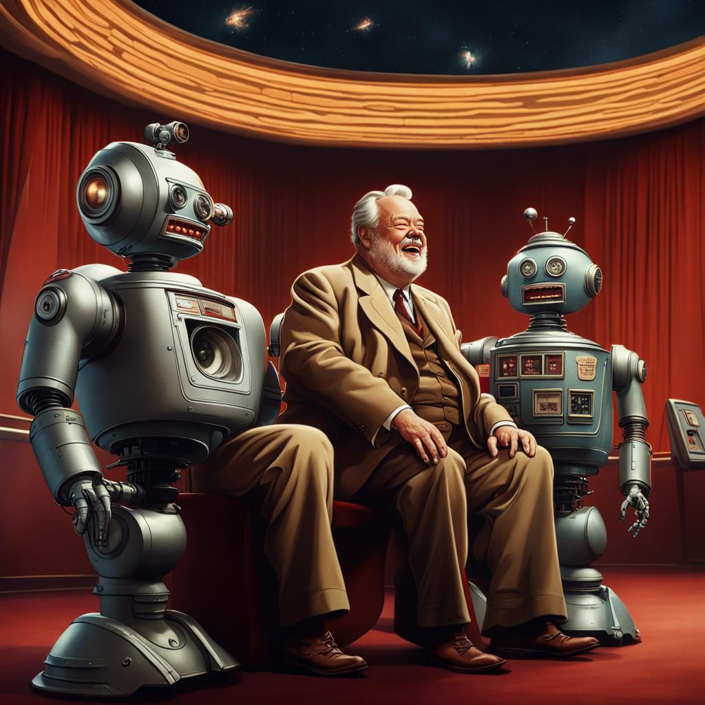 Orson Welles and Robot Pals in Space, Rockwell Style