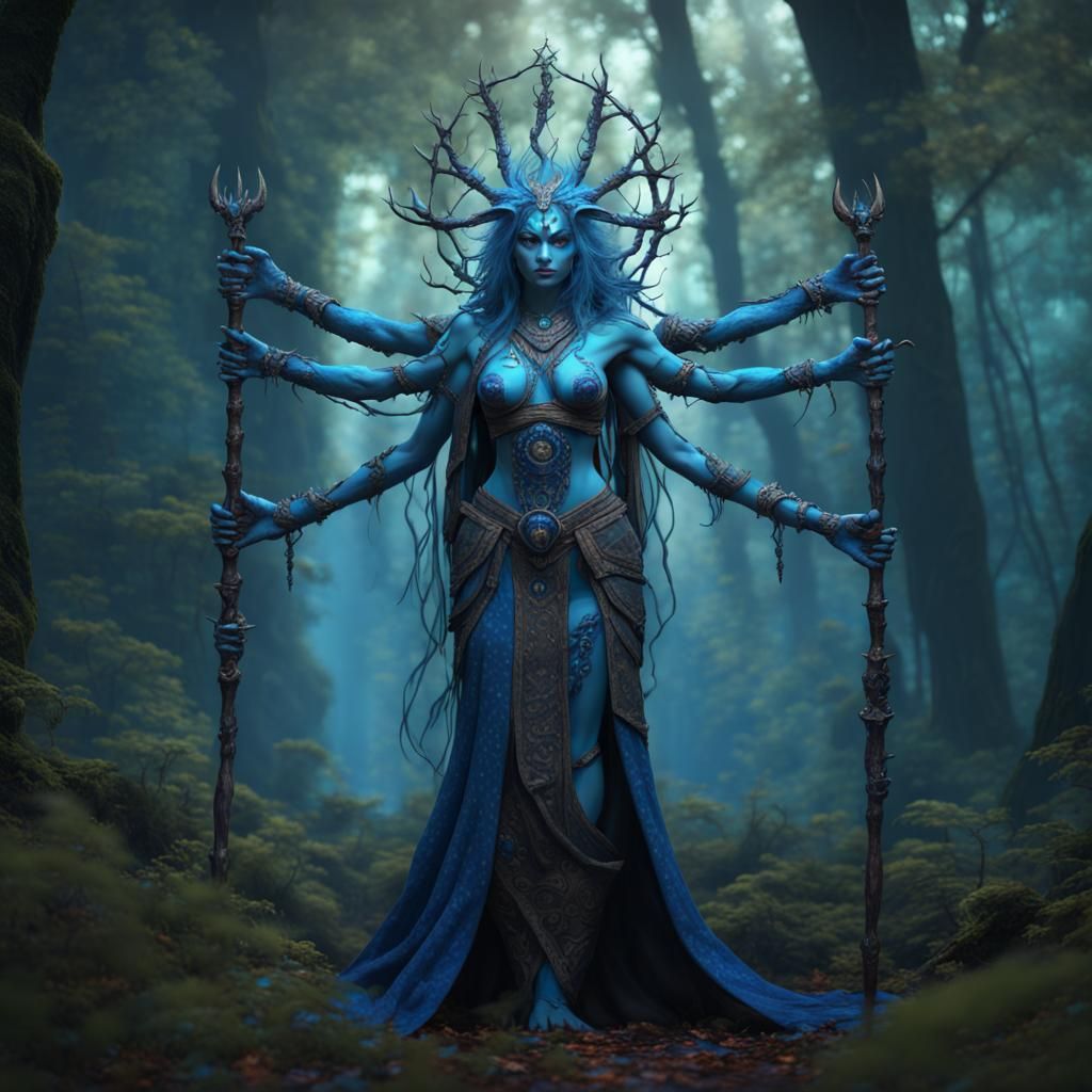 Blue-Skinned Hindu Witch in Dark Fantasy Art