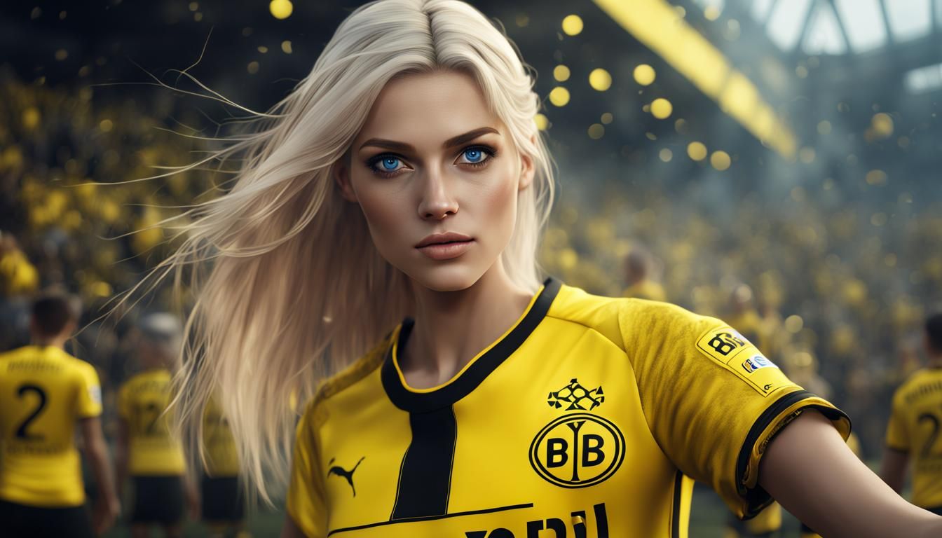 Blonde Borussia Dortmund Fan in Detailed Matte Painting