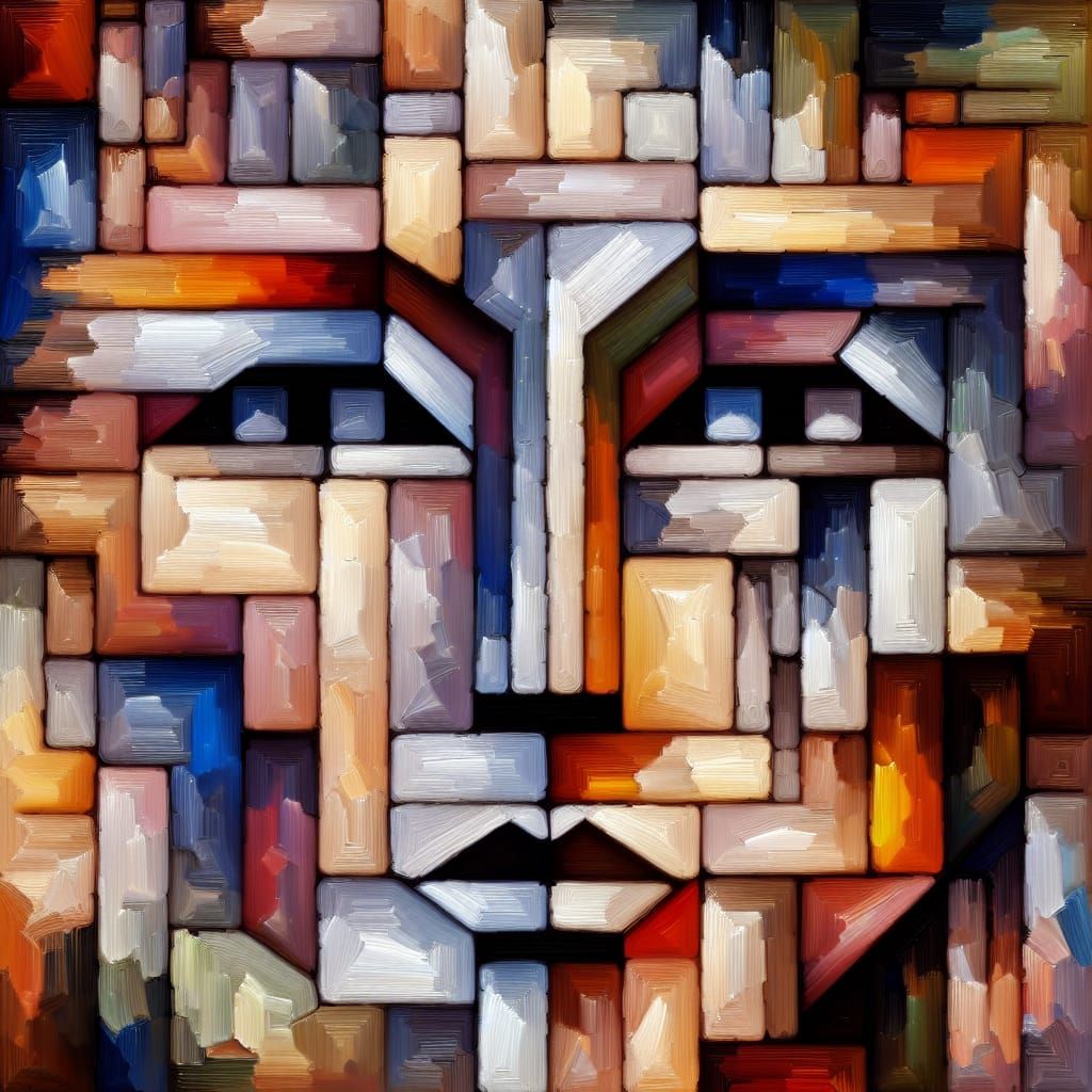 Abstract Geometric Face: Impressionist Oil Painting