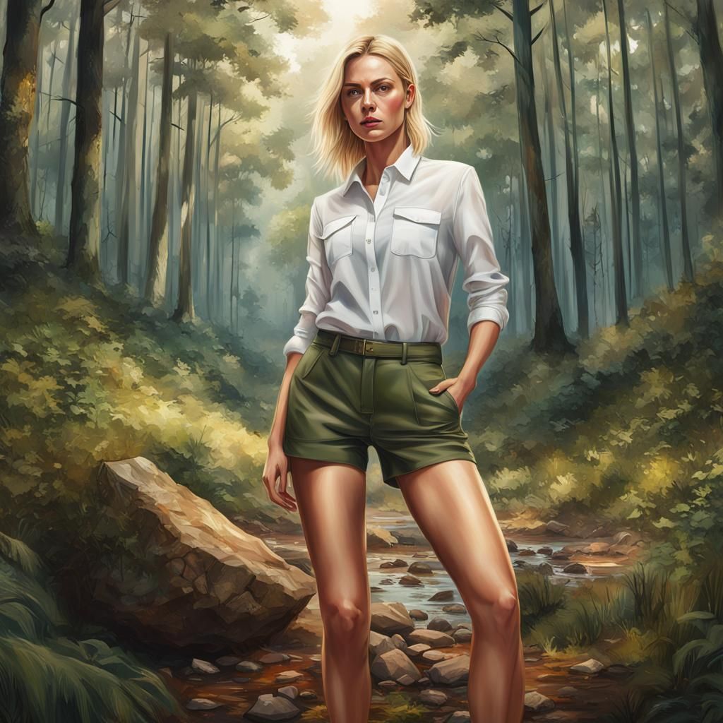 Blonde Woman in Office Wear in Forest