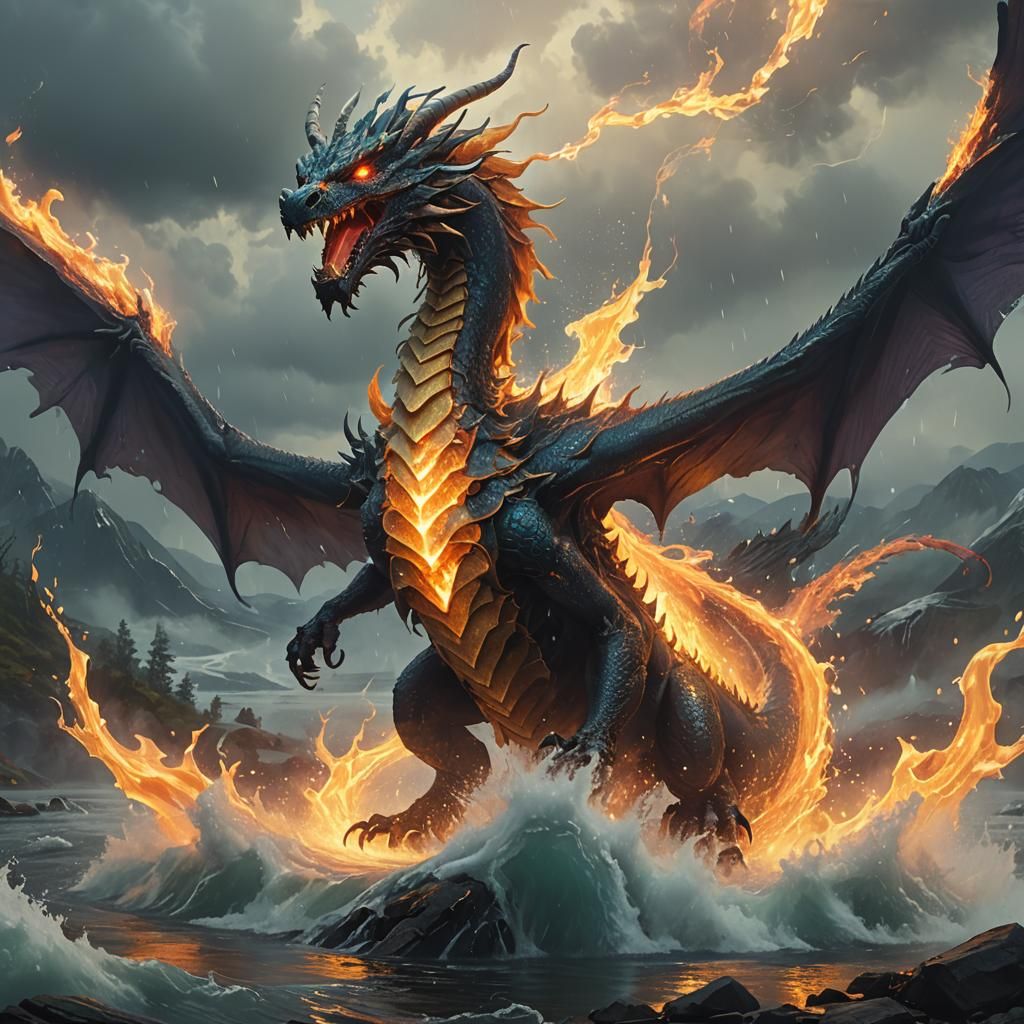 Elemental Dragon in Mystical Landscape