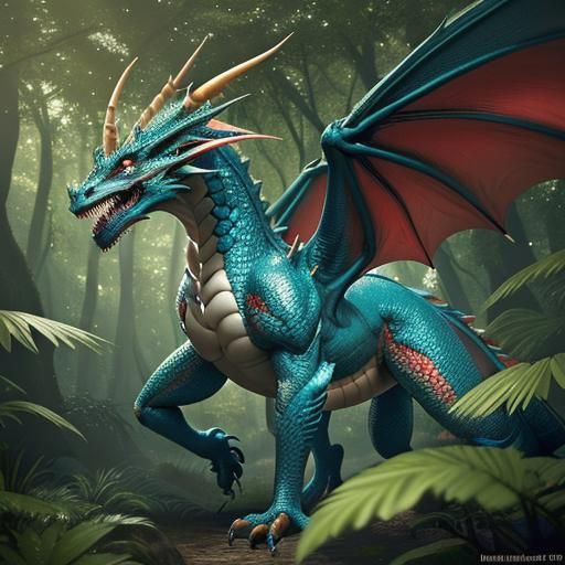 Dragon Dancing in Forest: Salvador Dali Style