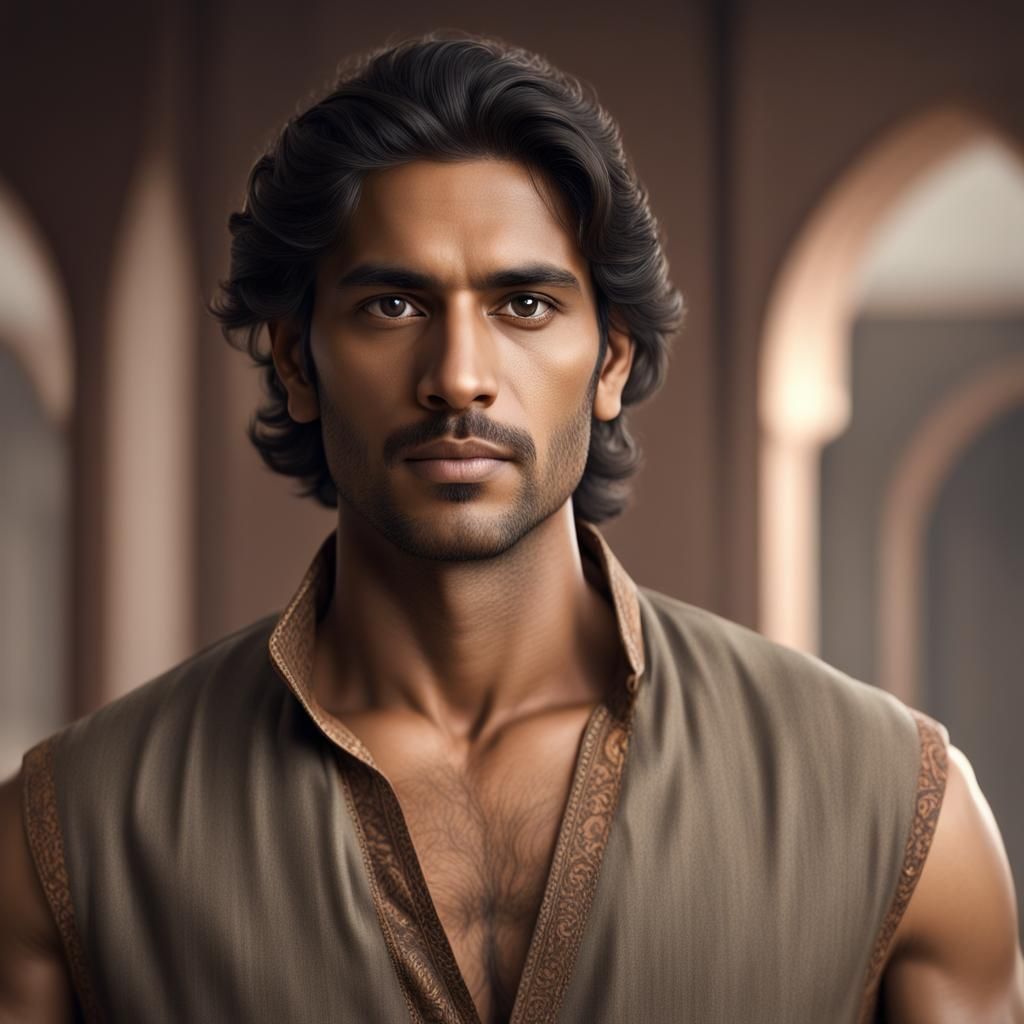 Handsome East Indian Man Portrait in Matte Painting