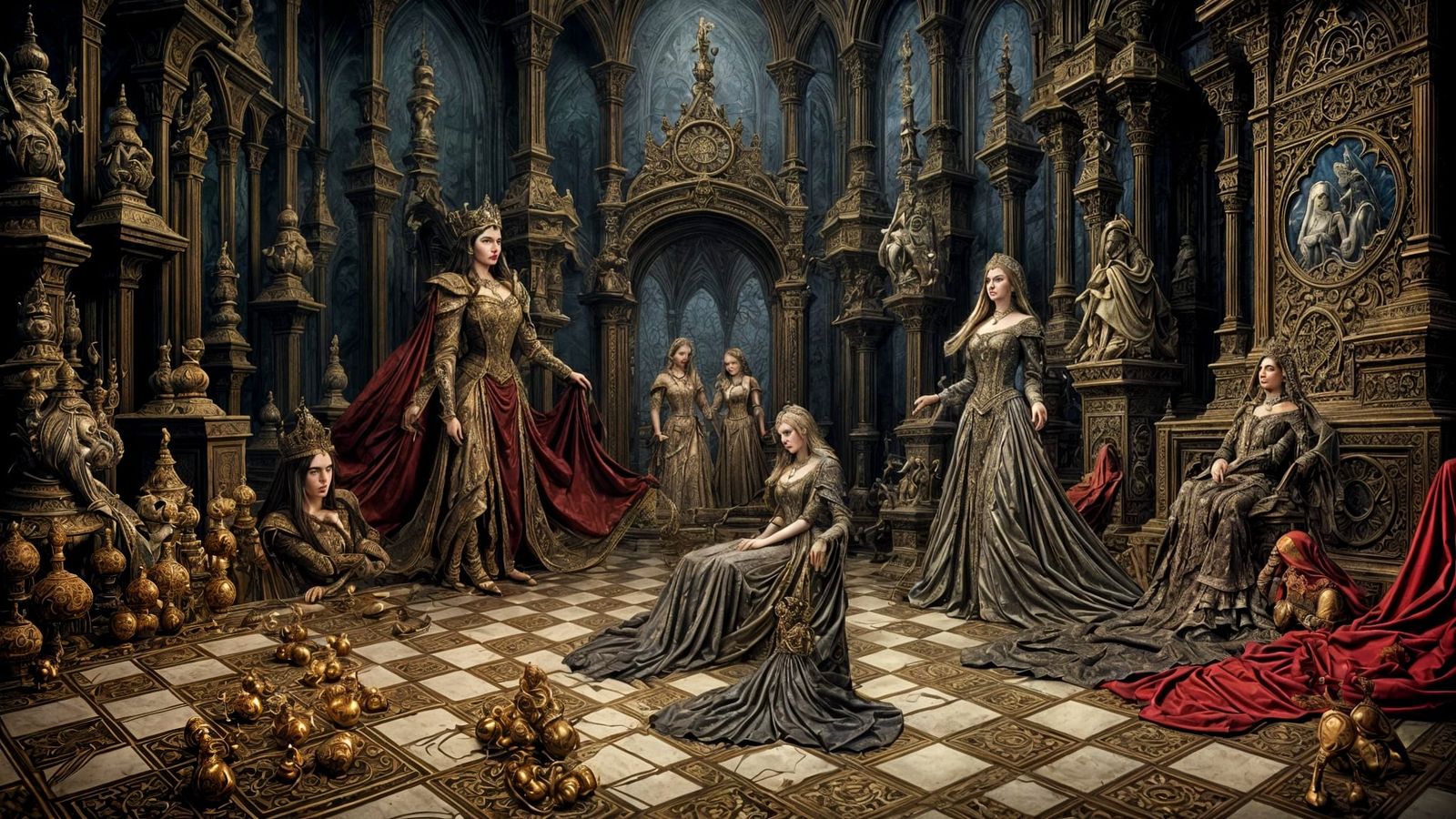 Gothic Medieval Chess Set in Dark Fantasy Style