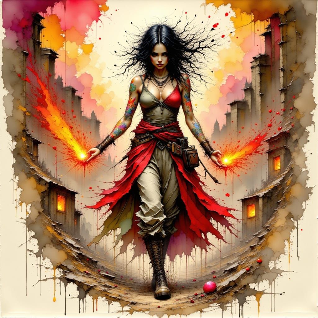 Arcane Spellcaster in Ink Drawing Style