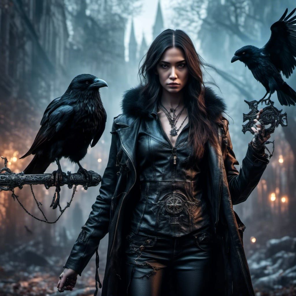 Hunter Girl with Ghostly Count and Raven