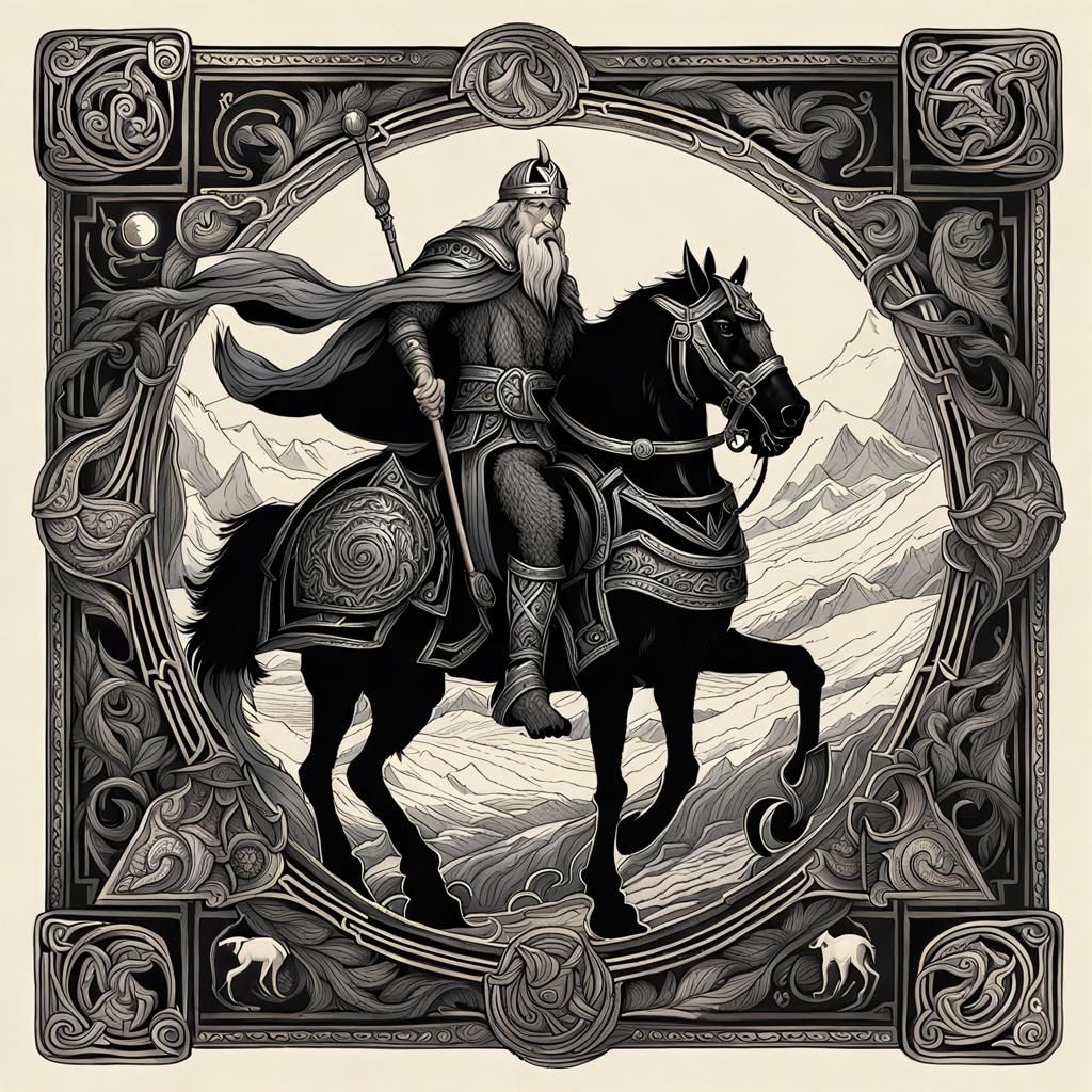 Odin and Sleipnir: Norse Mythology Fantasy Art