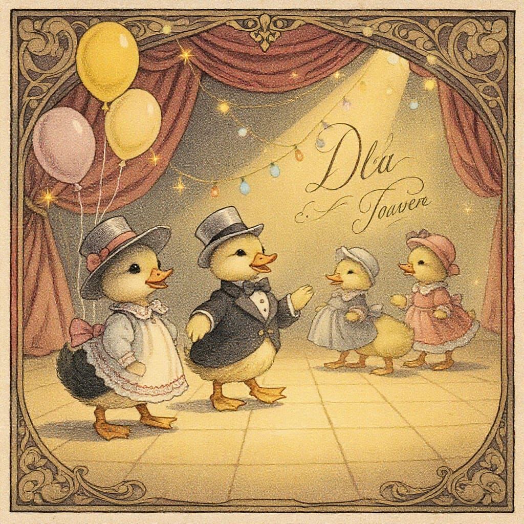 Ducklings' Formal Dance in Beatrix Potter Style