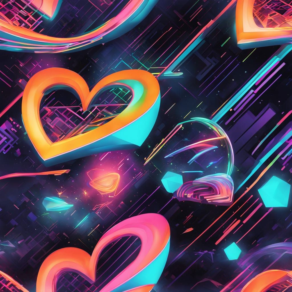Neon Love Heart Blooms in Retro-Futuristic Splendor