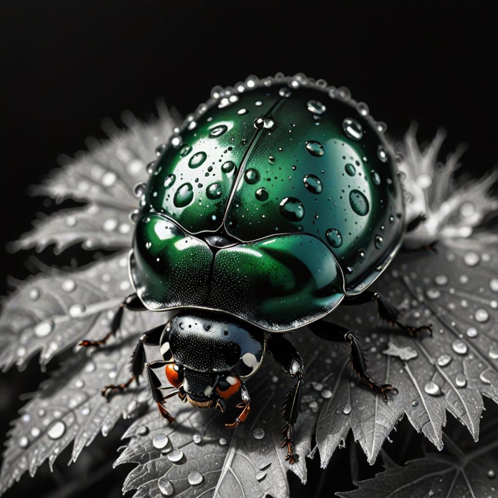 Emerald Ladybug in Charcoal Detail