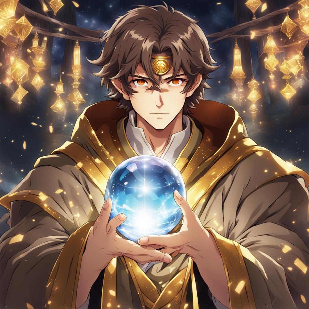 Man with Crystal Ball in Anime Style