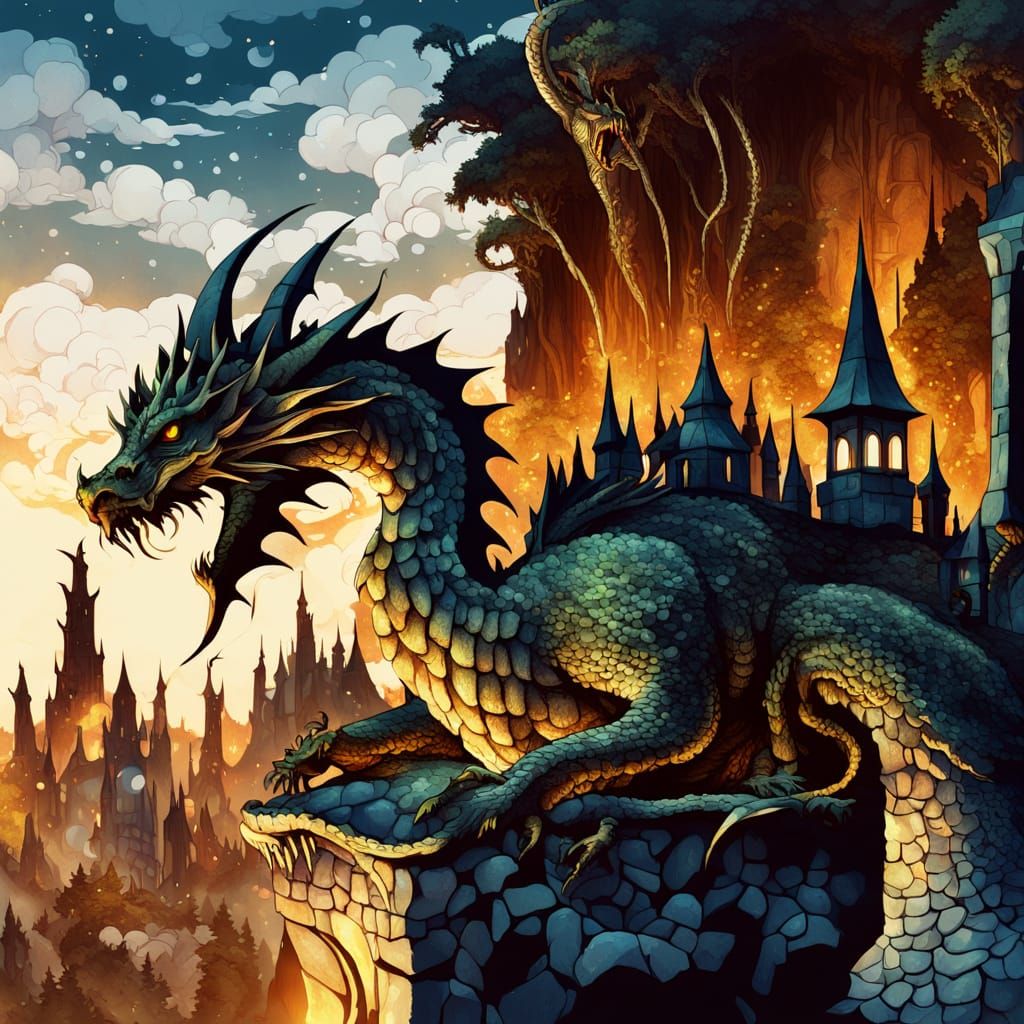 Majestic Dragon with Gaudi-Inspired Stone Scales