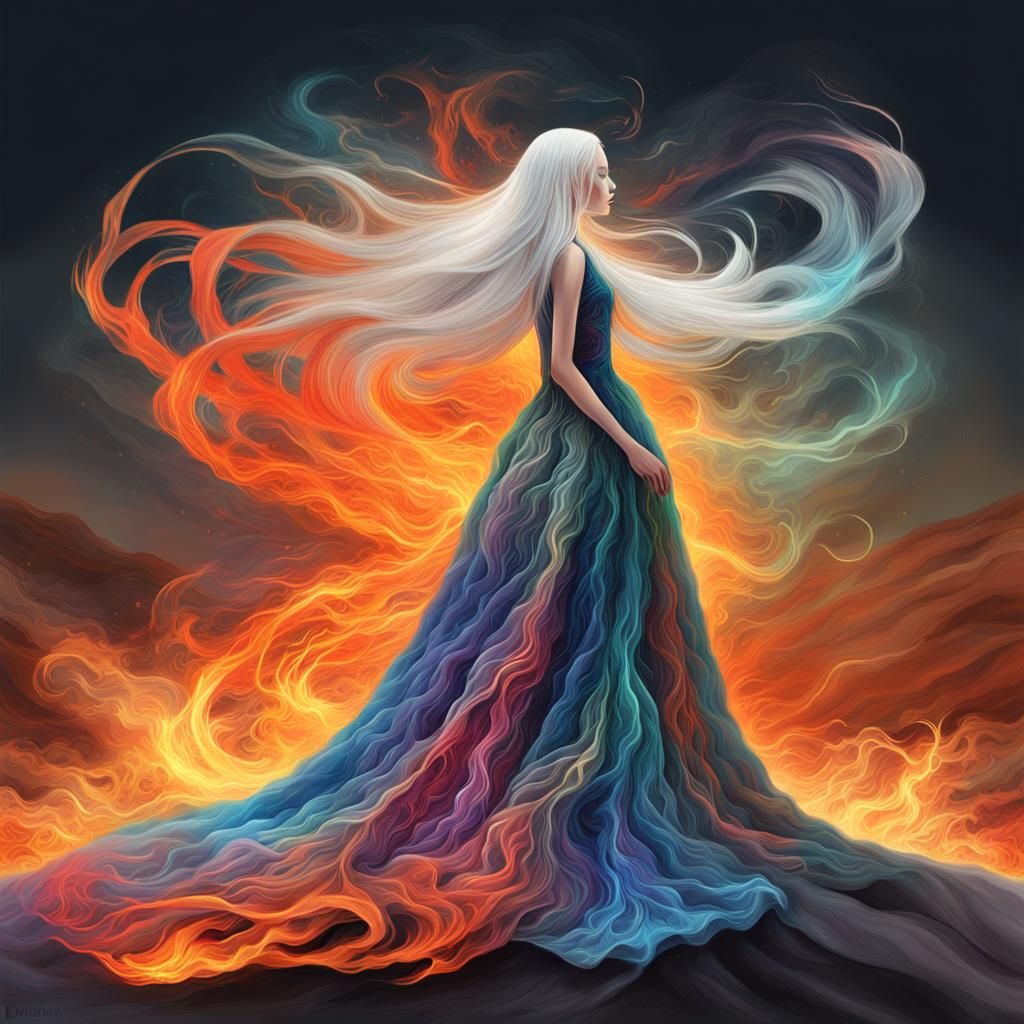 Fiery Ball Gown: Surreal Fractal Graffiti Art