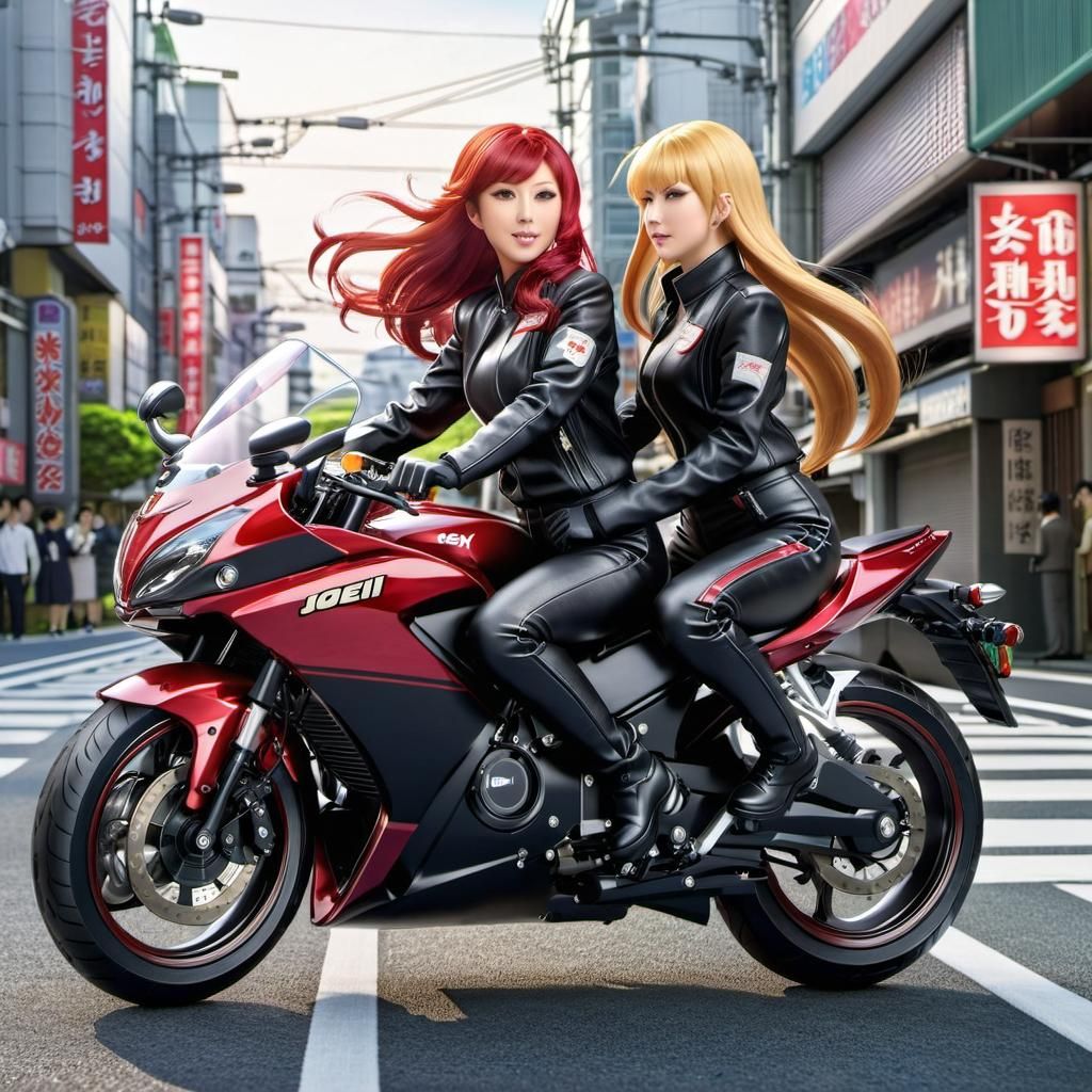 Anime Women Ride Motorcycle Through Tokyo