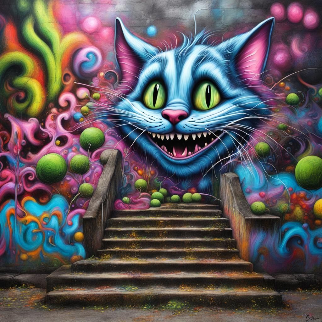 Cheshire Cat Graffiti Art in Fairy Wonderland