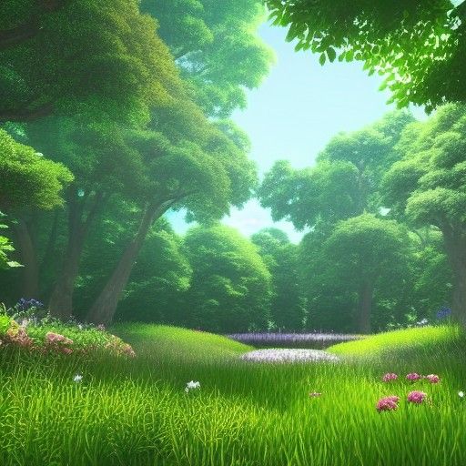 Peaceful Hidden Grove in Anime Art Style