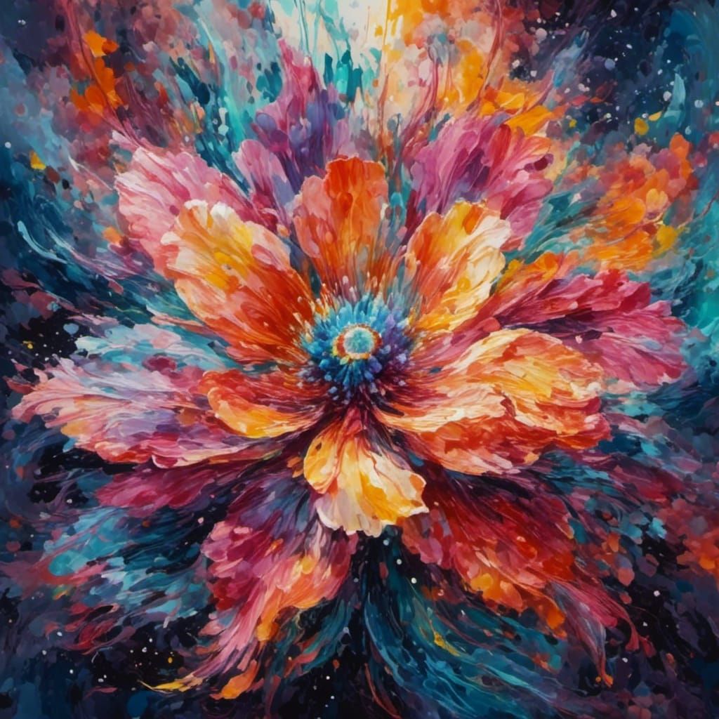 Cosmic Flower in Gouache and Watercolor Style