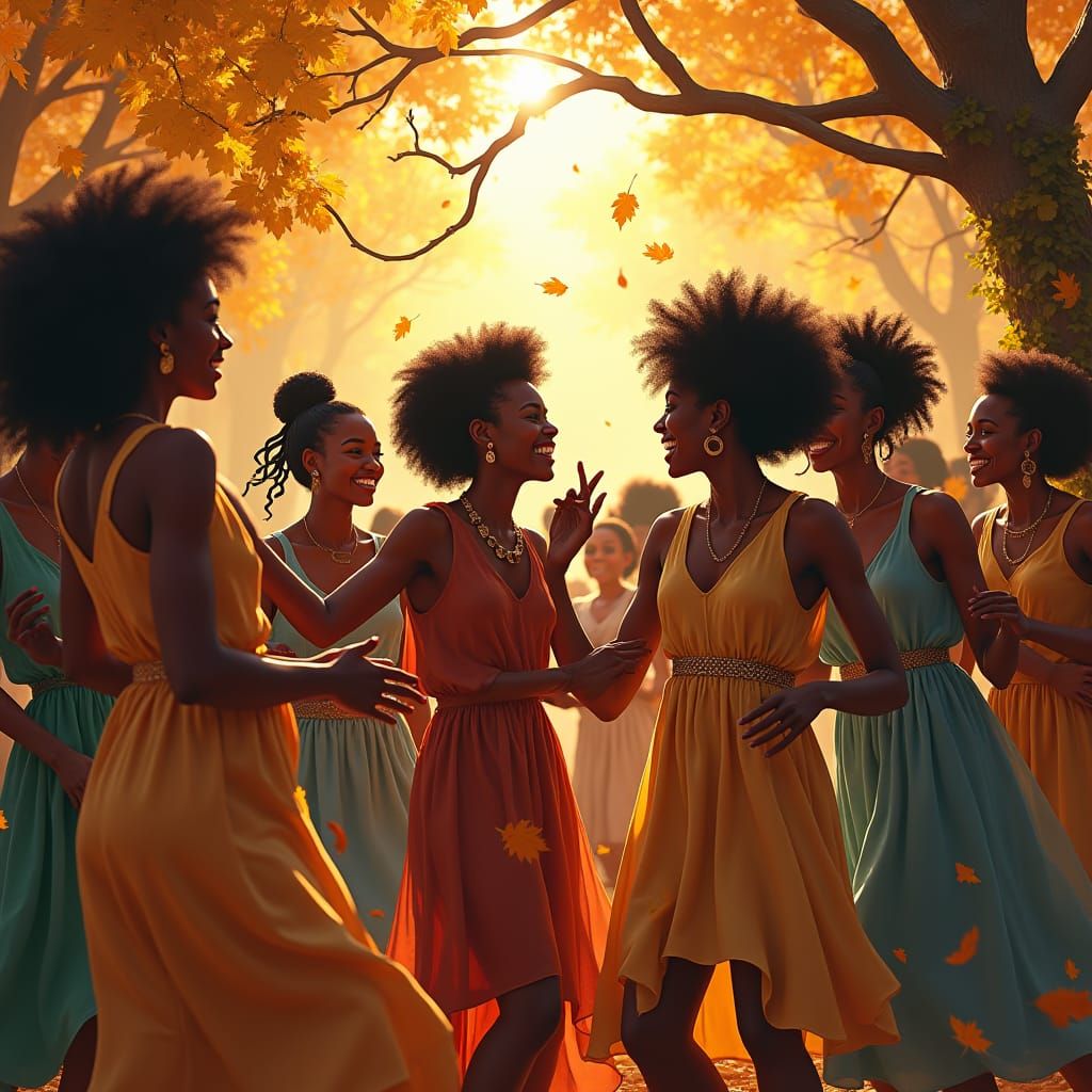 Joyful Friends Dancing in Autumnal Wonderland