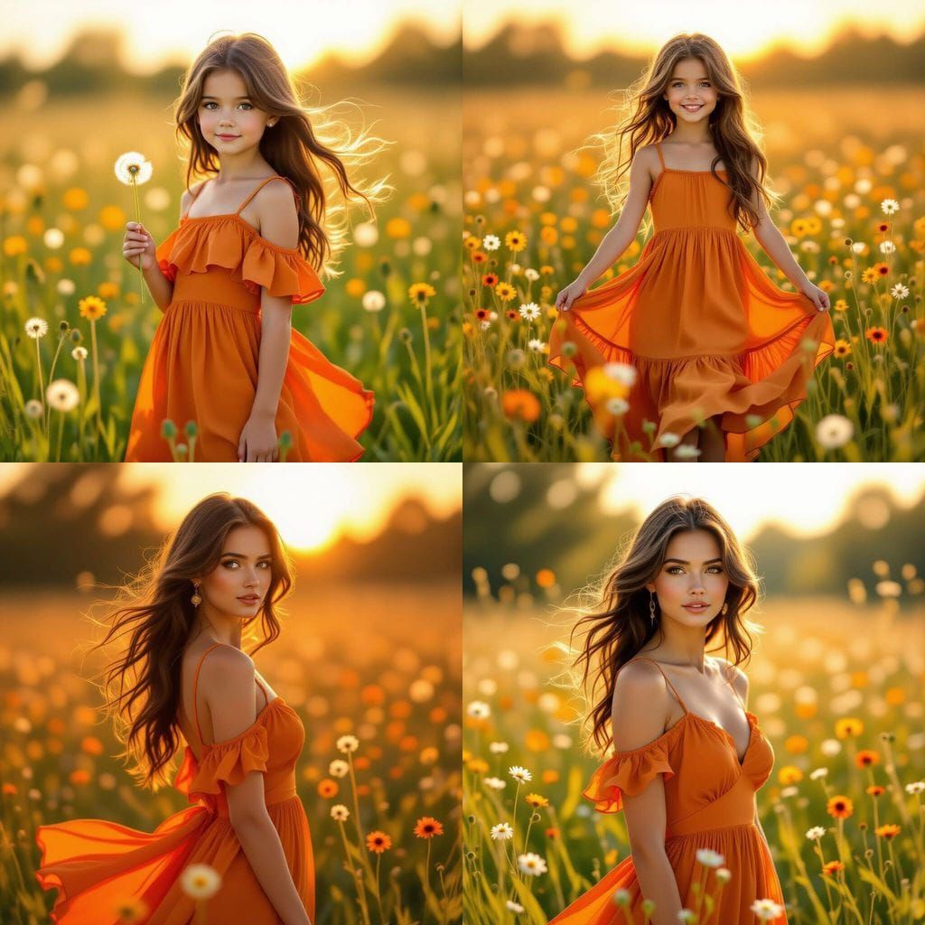 Beautiful Girl in Orange Dress