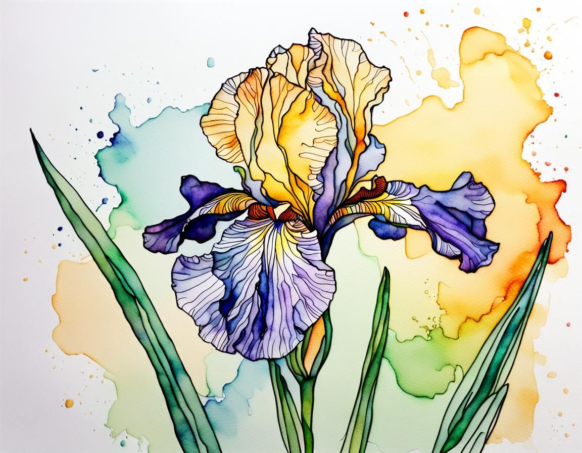 Minimalist Watercolour Iris in One Line Art Style