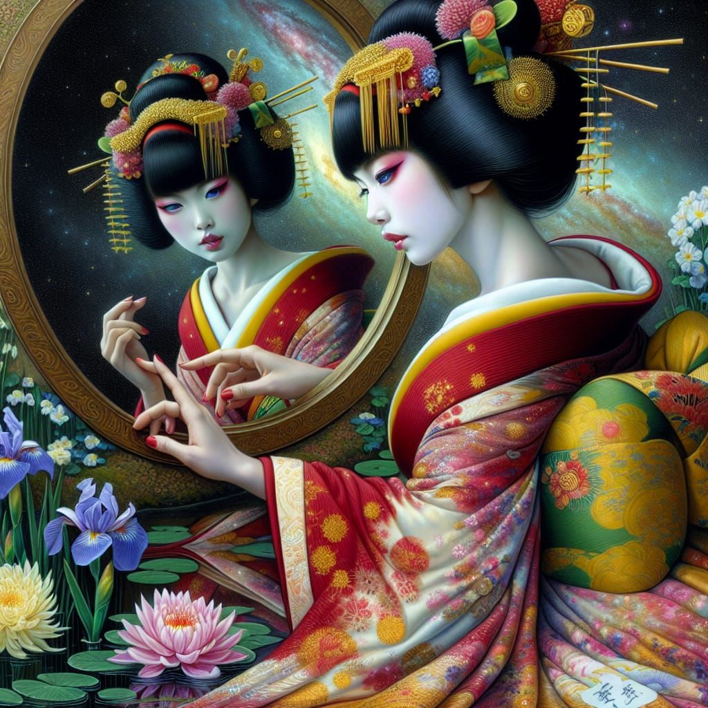 A Serene Geisha in Dreamlike Oil Painting