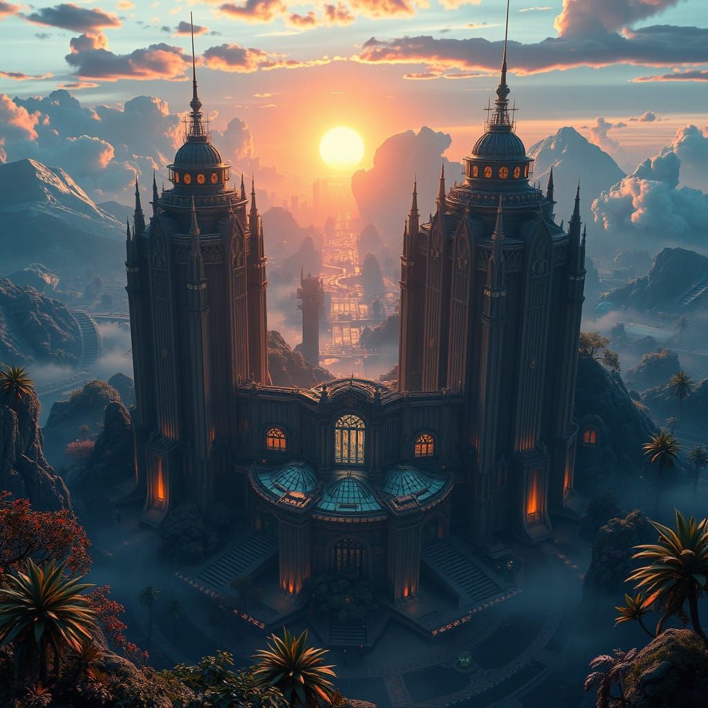 Majestic Futuristic Headquarters in Dreamlike Metropolis