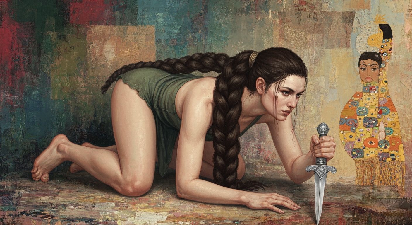 Braided Female Warrior in Mixed Media Illustration