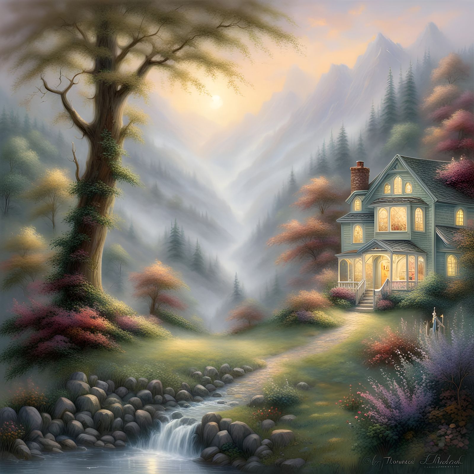 Ethereal Fantasy Landscape with Mist