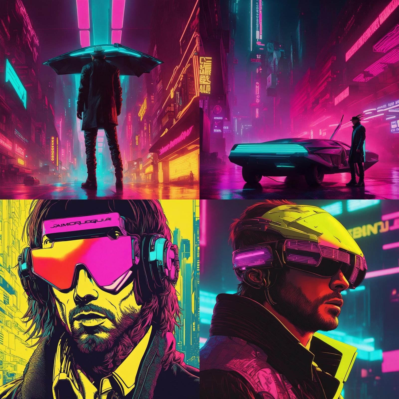 Jamiroquai in Cyberpunk 2049 Neon Cityscape
