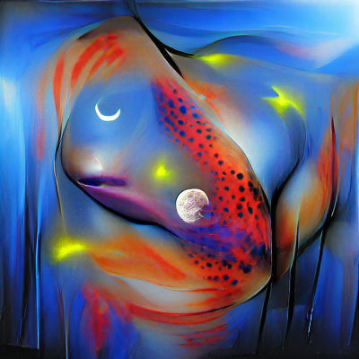 Colorful Abstract Airbrush Art: Woman, Moon, Fish