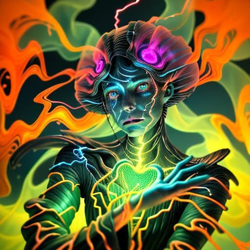 Surreal Glowing Face with Electric Sparks in Sci-Fi Style