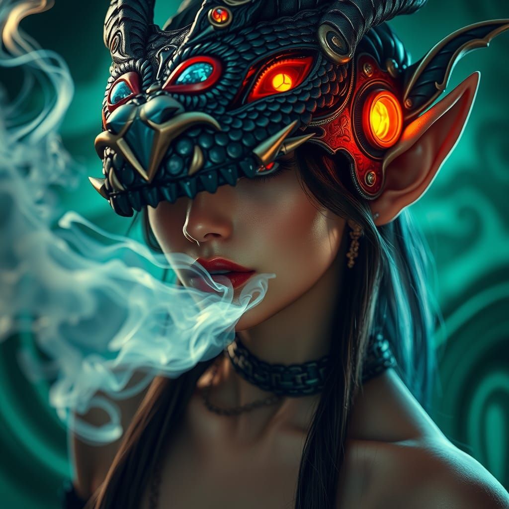 Dragon Masked Elf with Smoke, Concept Art