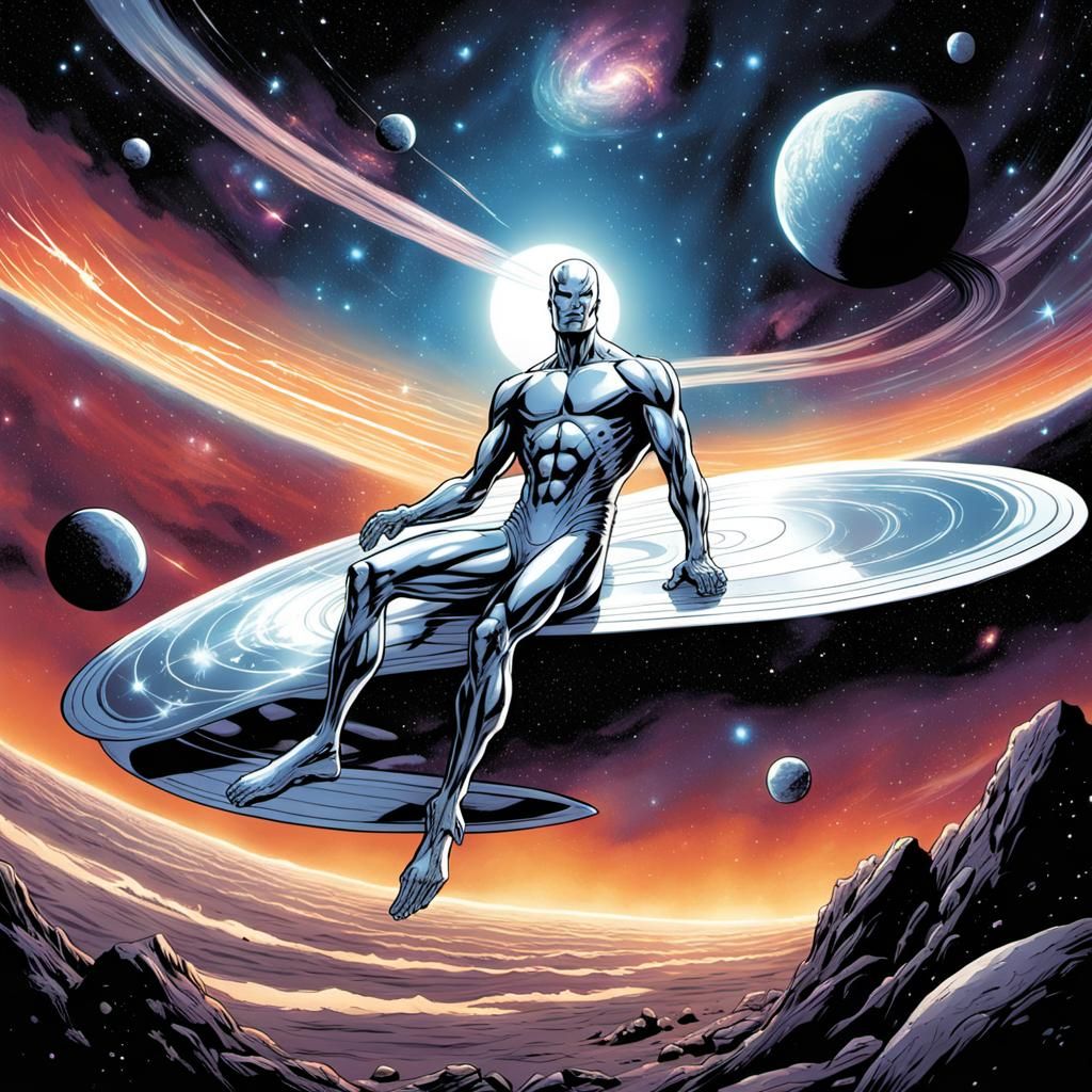 Silver Surfer Relaxing in Cosmic Comic Art