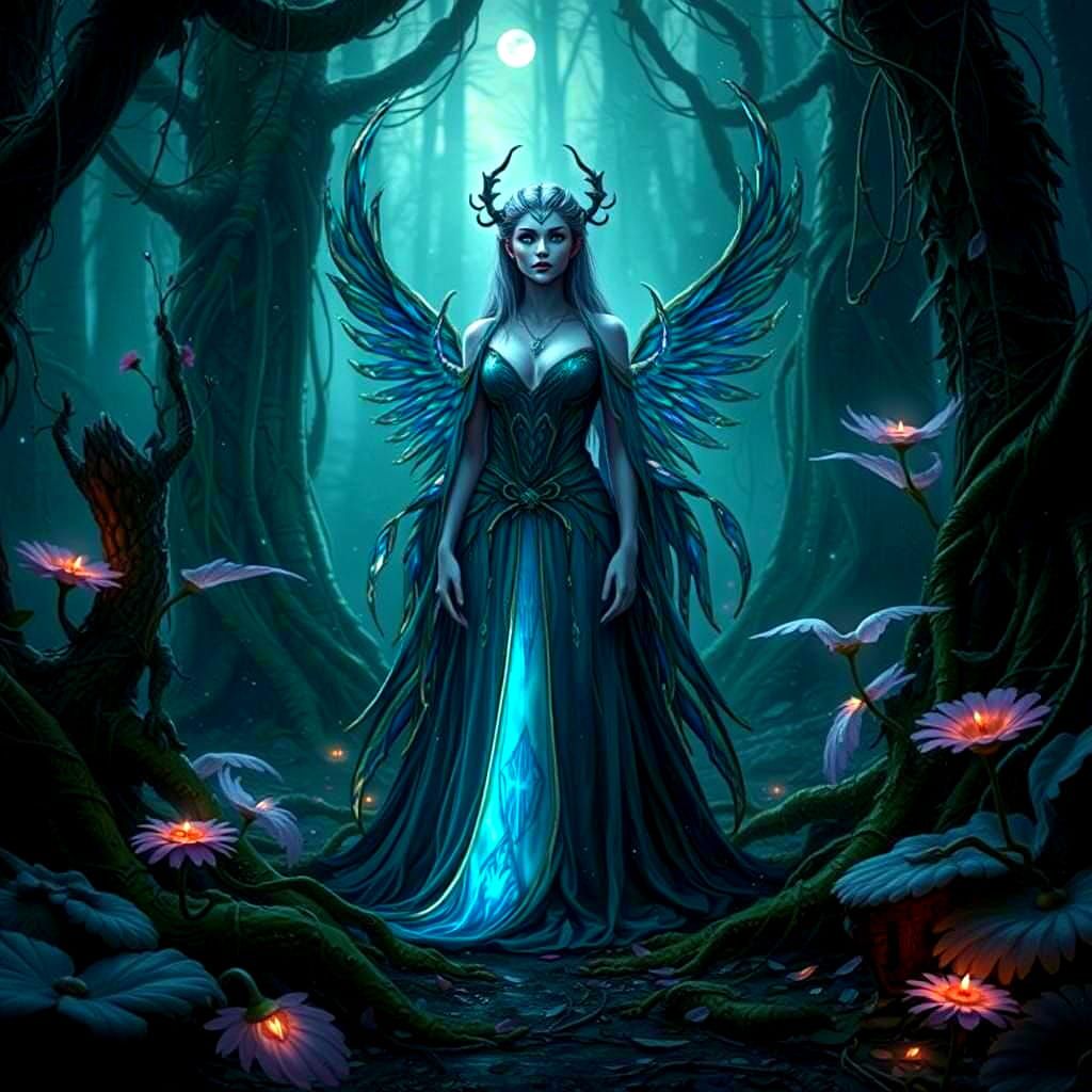 Fallen Angel in Feywild Forest: Fantasy Art
