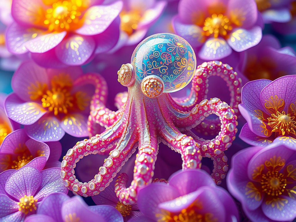 Crystal Octopus in Shellfish Garden: 3D Anime Art