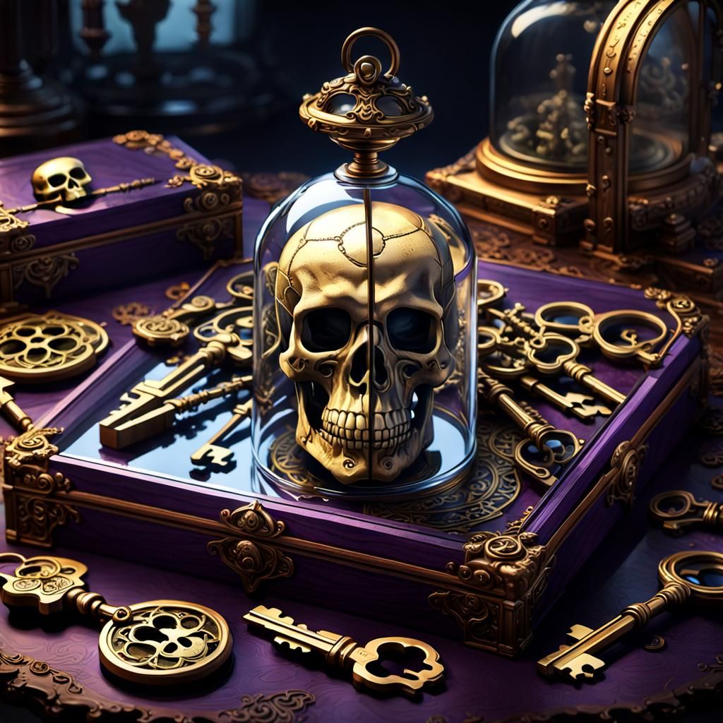 Victorian Keys and Skull: Dark Fantasy Art