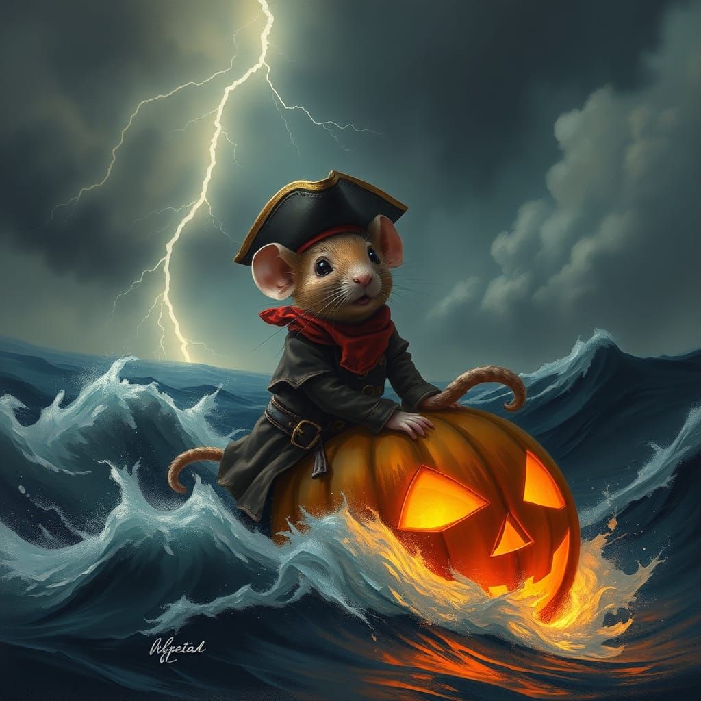 Mouse Pirate Rides a Jack-o'-Lantern Wave