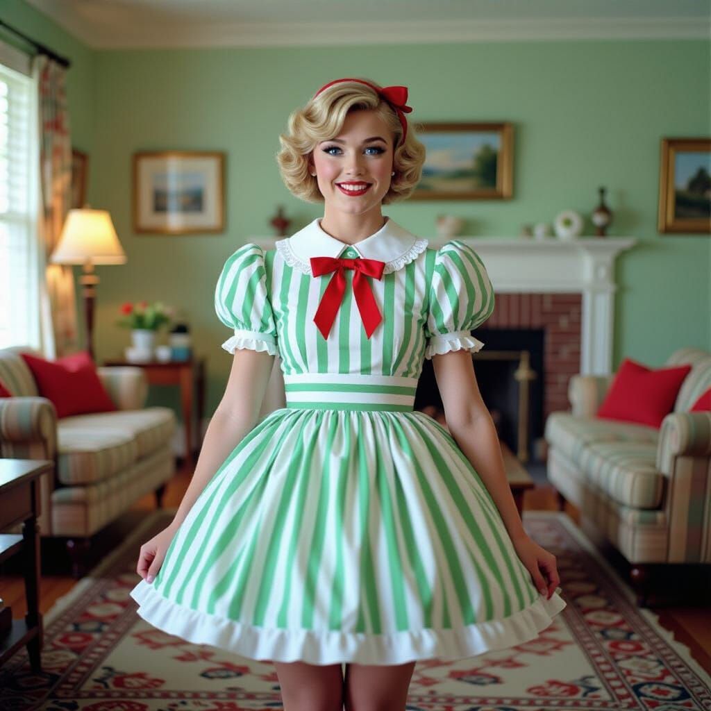 Humiliated Young Man Crossdressing in Striped Dress